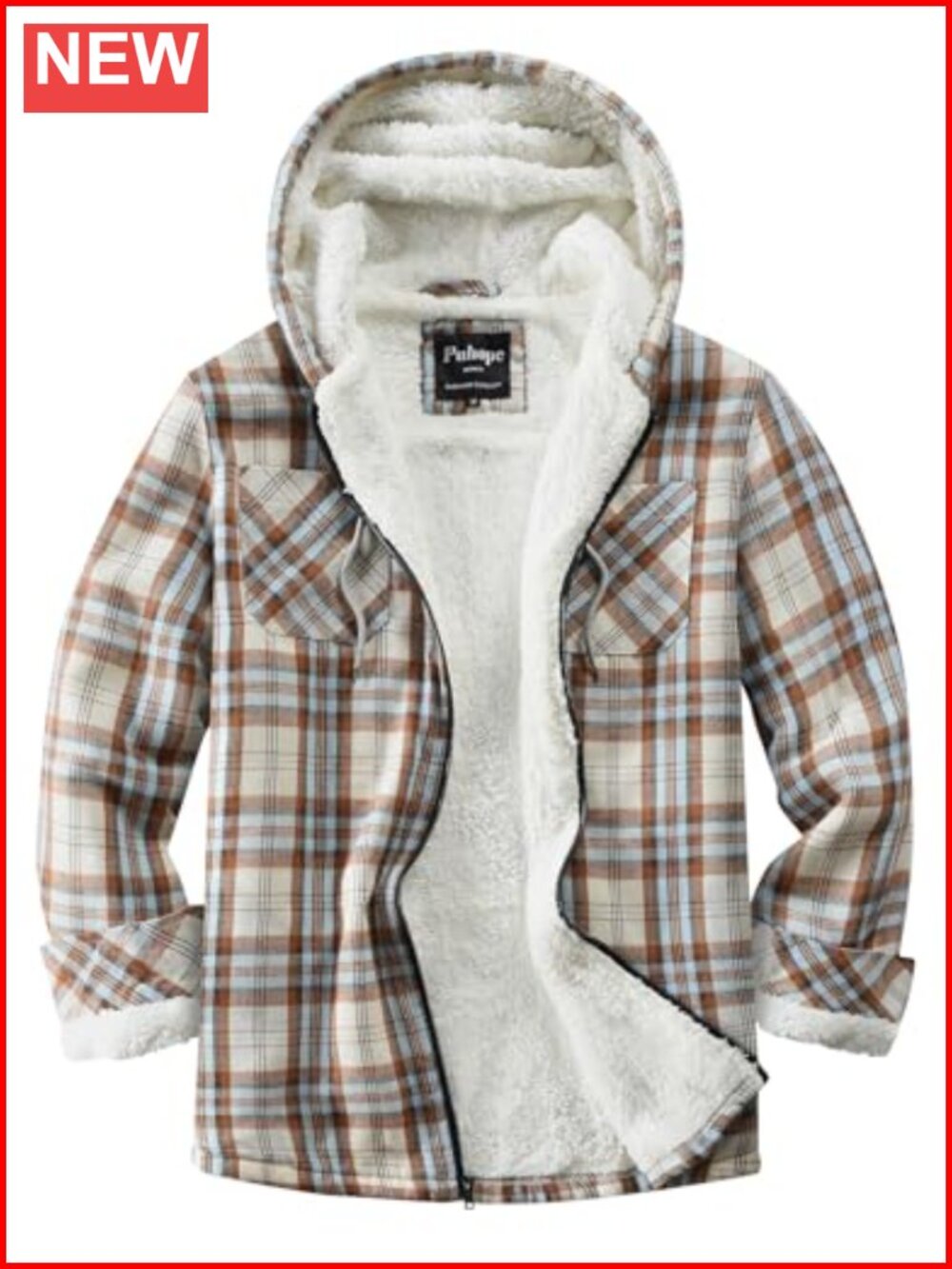 Womens Fleece Zip Up Hooded Jacket Sherpa Lined Flannel Plaid Coat